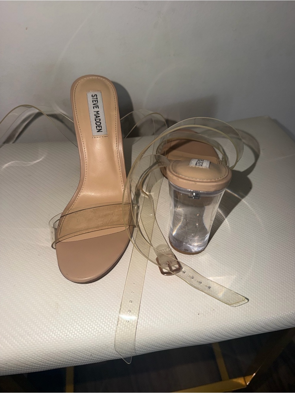 Steve Madden Nude and Clear Strappy Block Heel Sandals